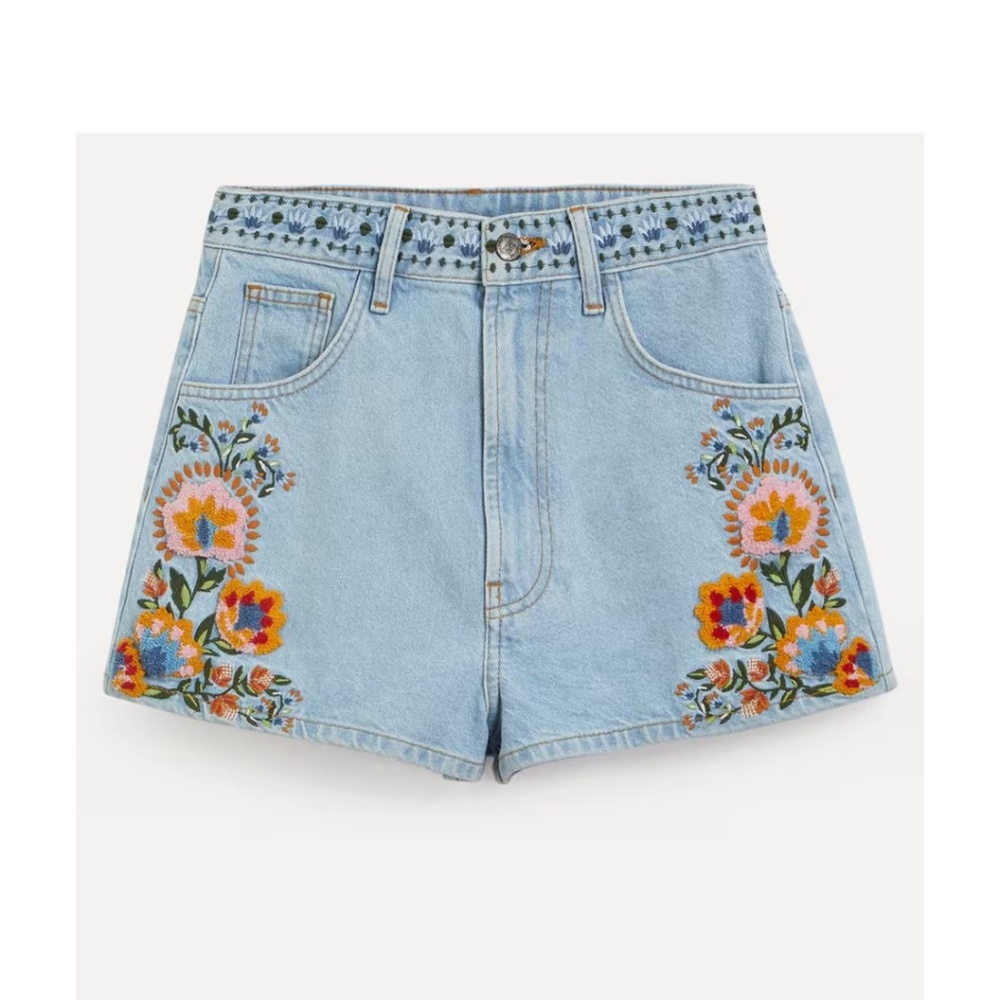 FARM RIO Summer Garden Embroidered Denim Shorts - Picture 2 of 4